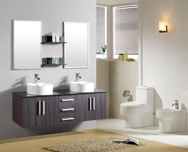 Mobile bagno doppio lavabo completo pensile 150cm wenge con ... Composizione bagno doppio lavandino