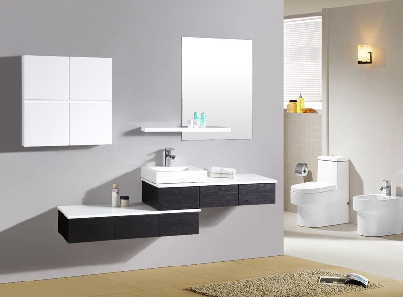 Arredo bagno mobile singolo mobile bagno pensile nero da 180 cm ...
