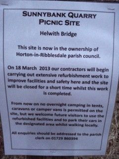 The sign at Helwith Bridge Picnic Spot