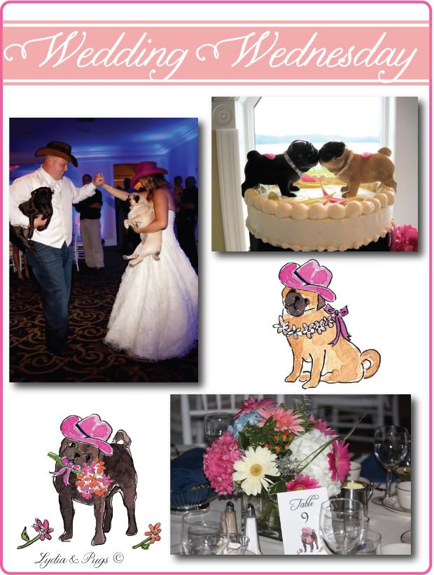 Linda had custommade Lydia Pugs wedding invitations and RSVP cards with