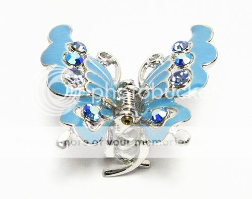 BUTTERFLY BLUE ENAMEL AUSTRIAN CRYSTAL HAIR CLAW CLAMP  