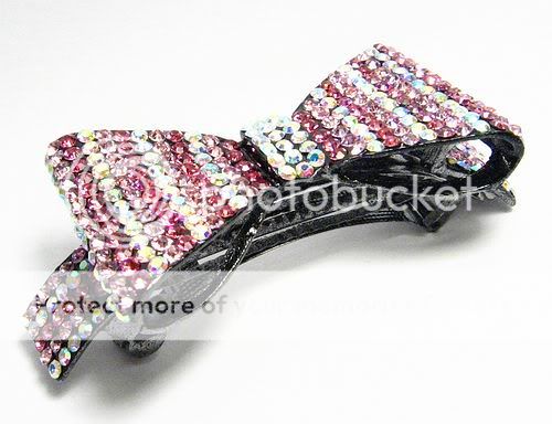 HUGE BOW HAIR BARRETTE CLIP PONY HOLDER AUSTRIAN RHINESTONE CRYSTAL 