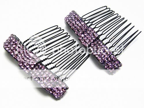 2PCS BOW ORCHID AUSTRIAN RHINESTONE CRYSTAL HAIR COMBS COMB BARRETTE 