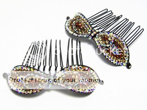 2PCS LILY CINNAMON AUSTRIAN RHINESTONE CRYSTAL HAIR COMBS COMB 