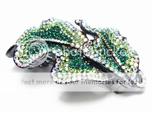   HAIR BARRETTE CLIP PONY HOLDER AUSTRIAN RHINESTONE CRYSTAL C1164 GREEN