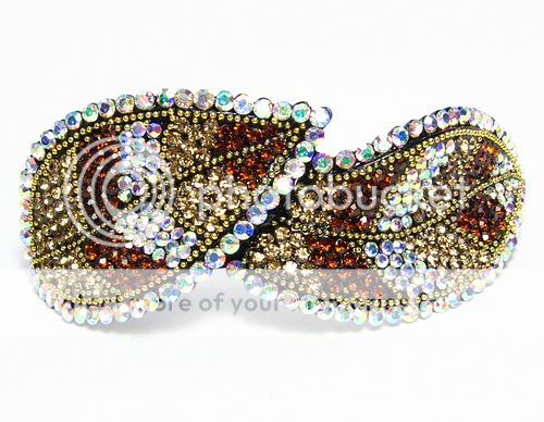 LEAF HAIR BARRETTE CLIP PONY HOLDER AUSTRIAN RHINESTONE CRYSTAL LG 