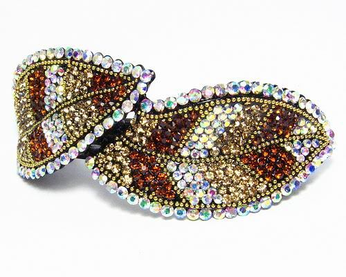 LEAF HAIR BARRETTE CLIP PONY HOLDER AUSTRIAN RHINESTONE CRYSTAL LG 